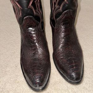 JB Dillon Reserve Cherry Smooth Ostrich boots.